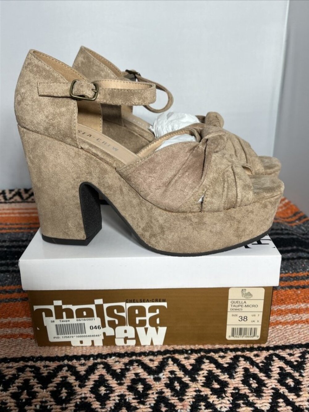 Chelsea Crew Platform Heels - QUELLA - Taupe Microsuede - Size 7.5 / 38 - NIB